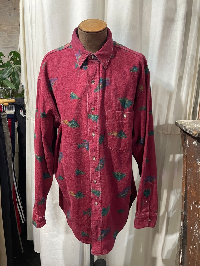 USA製 80's vintage Eddie Bauer シャモアクロスシャツ　アウトドア　ネル　総柄　黒タグ