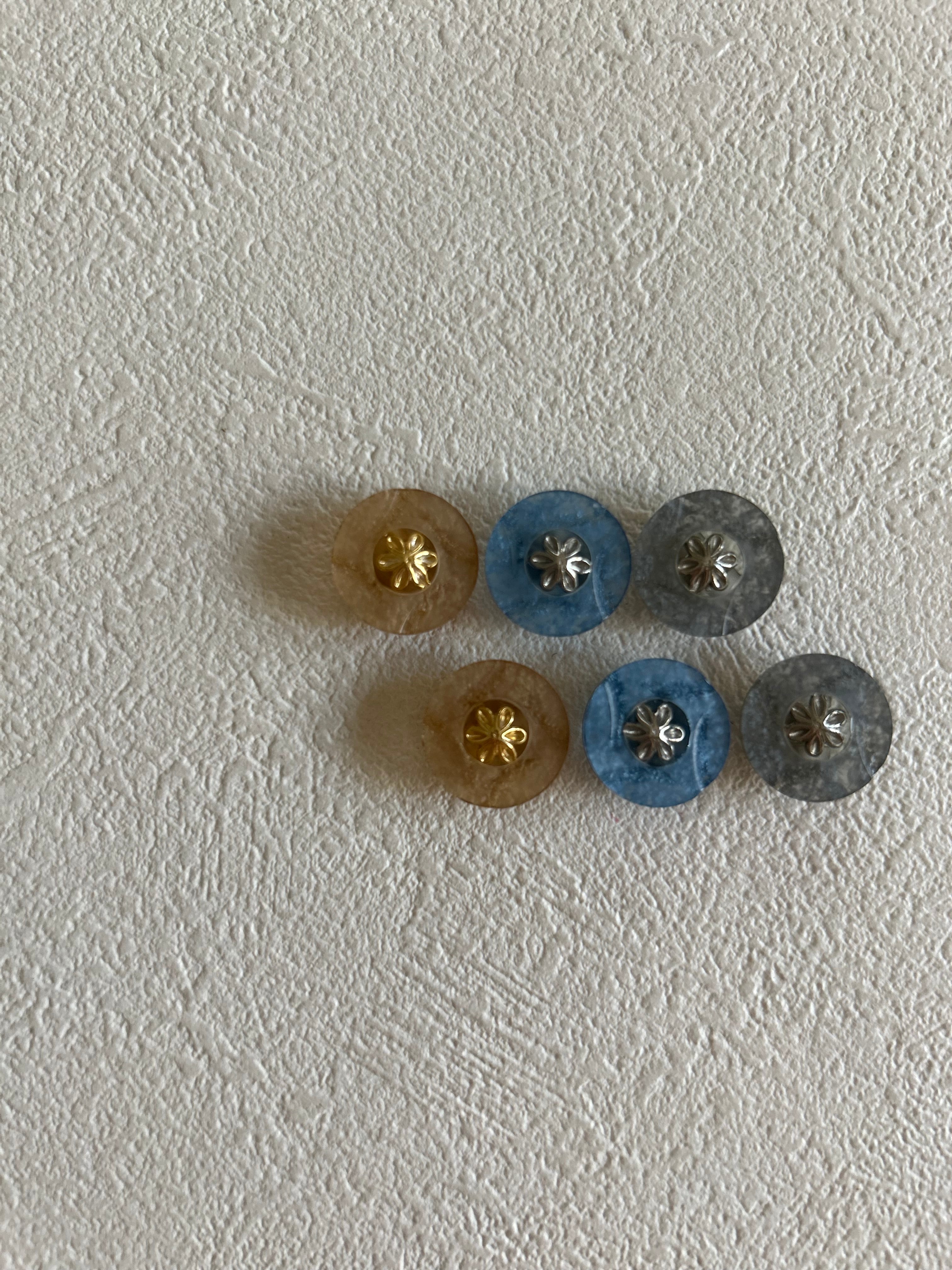 Japanese Vintage ボタン ブルー/イエロー/グレー 15mm 昭和レトロ アクセサリーパーツ 装飾材 カルトナージュ