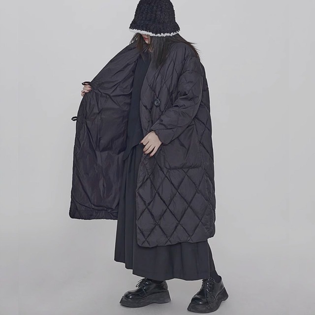 Diamond quilt long coat C0677