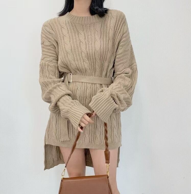 ベルト付き　ケーブル編みチュニック  AJ1079-D01