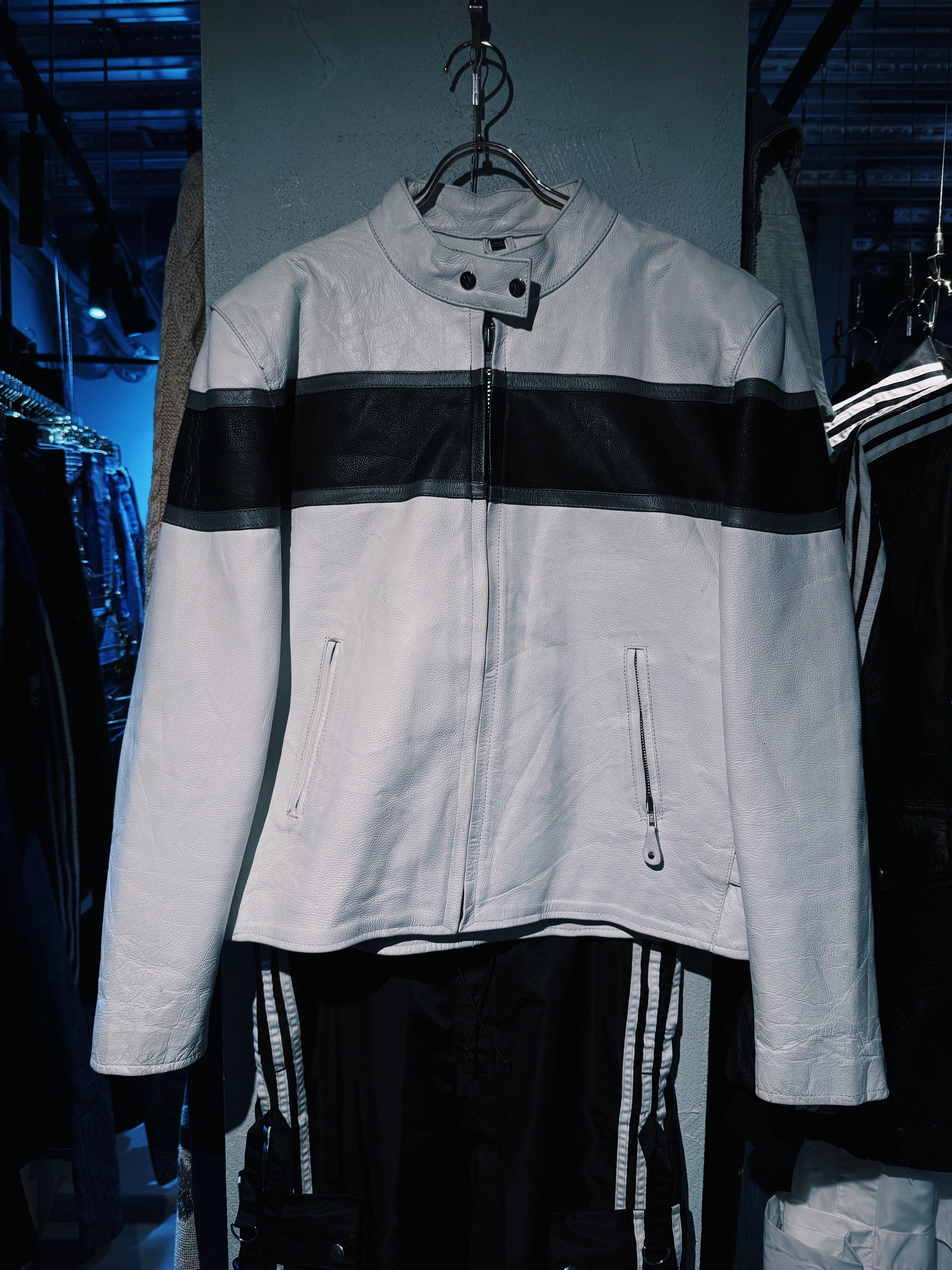 【D4C】90's vintage black color switching design white leather single Riders jacket