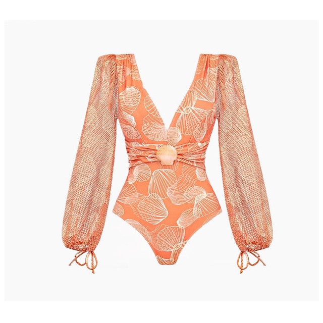 seashell deep v-neck long sleeve swimwear(3type)<w3019>