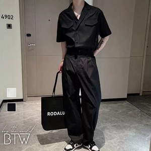 【韓国メンズファッション】オープンカラー半袖シャツ×テーパードパンツ セットアップ カジュアル 大人 きれいめ シティ BW2456