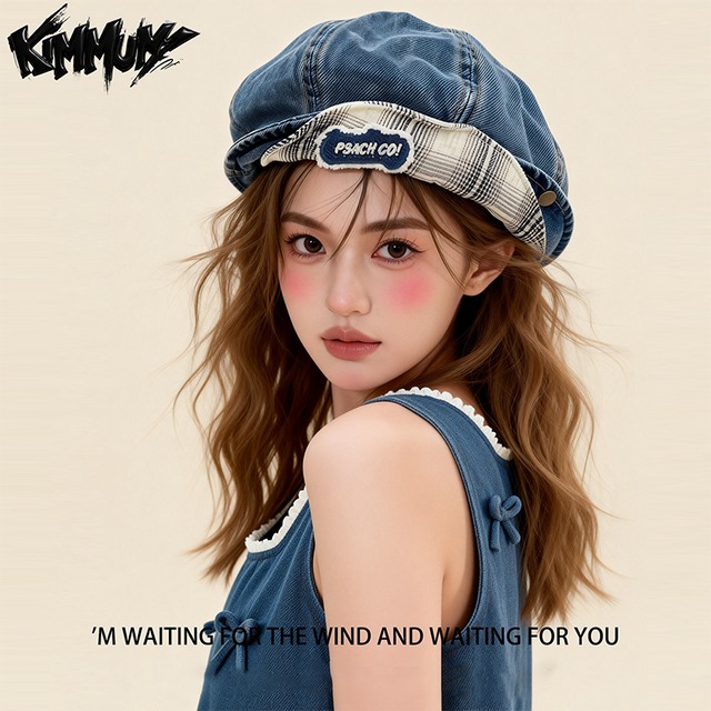 ♥デニムだから合わせやすさ抜群！【Dear studioシリーズ】★帽子★ ハット 3color アクセサリー ベレー帽 デニム チェック柄