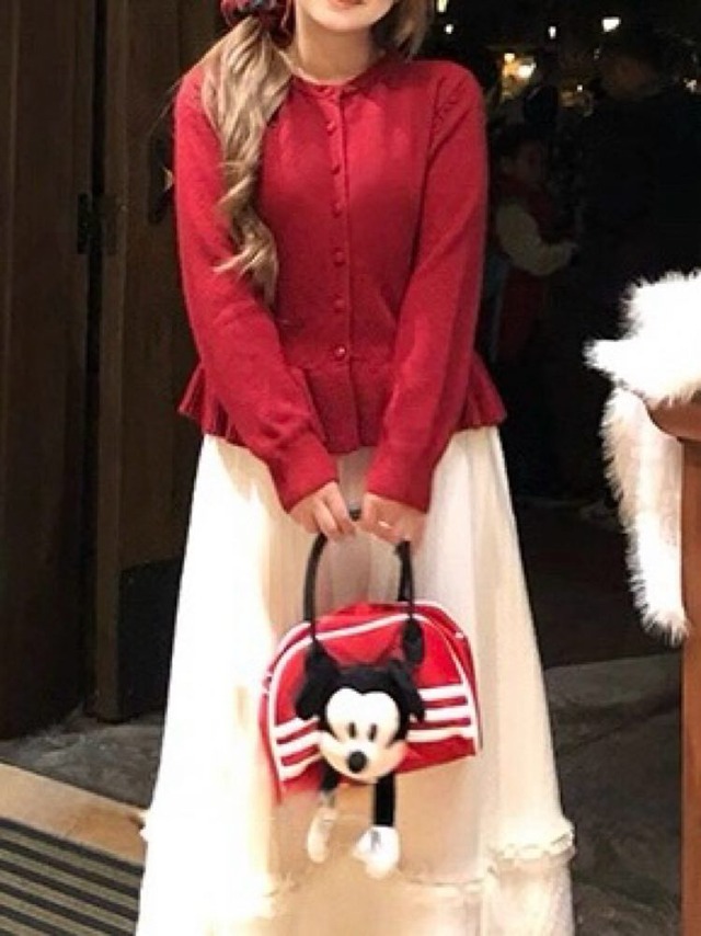 ペプラムラインであざとく細見え♡ ペプラムフリルカーディガン 長袖 大人可愛い フリル おしゃれ きれいめ 上品 清楚 羽織り レイヤード 着映え 細見え 体型カバー 大きいサイズ 韓国 CH11502