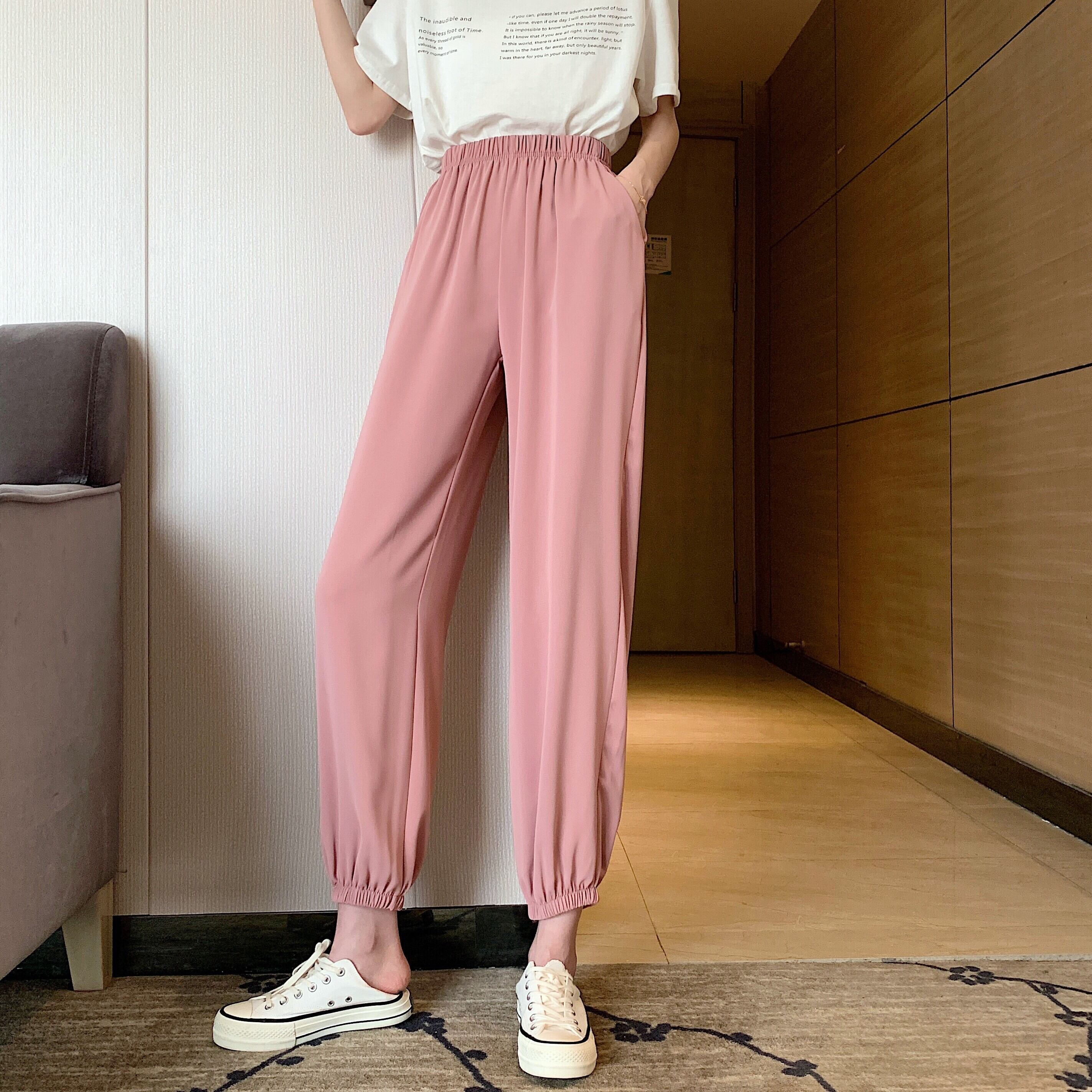 ギャザーパンツ レディーススプリングルーズ薄手ハイウェストウェストカジュアル 春物 クレセントシティ26536985949