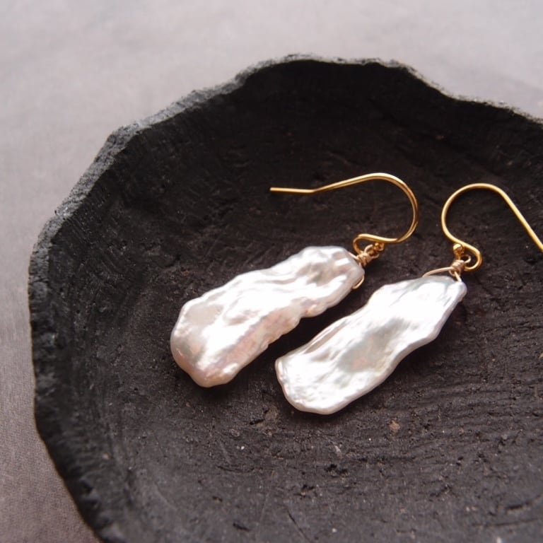 再入荷【K14gf】 Feather Pearl/フェザーパール フックピアス