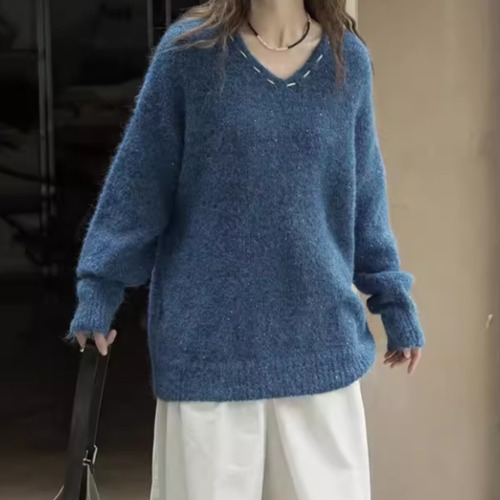 Vネックニットトップス ・20553