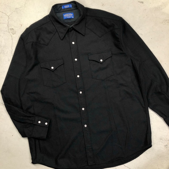 ⊕PENDLETON SOLID BLACK WOOL WESTERN SHIRT