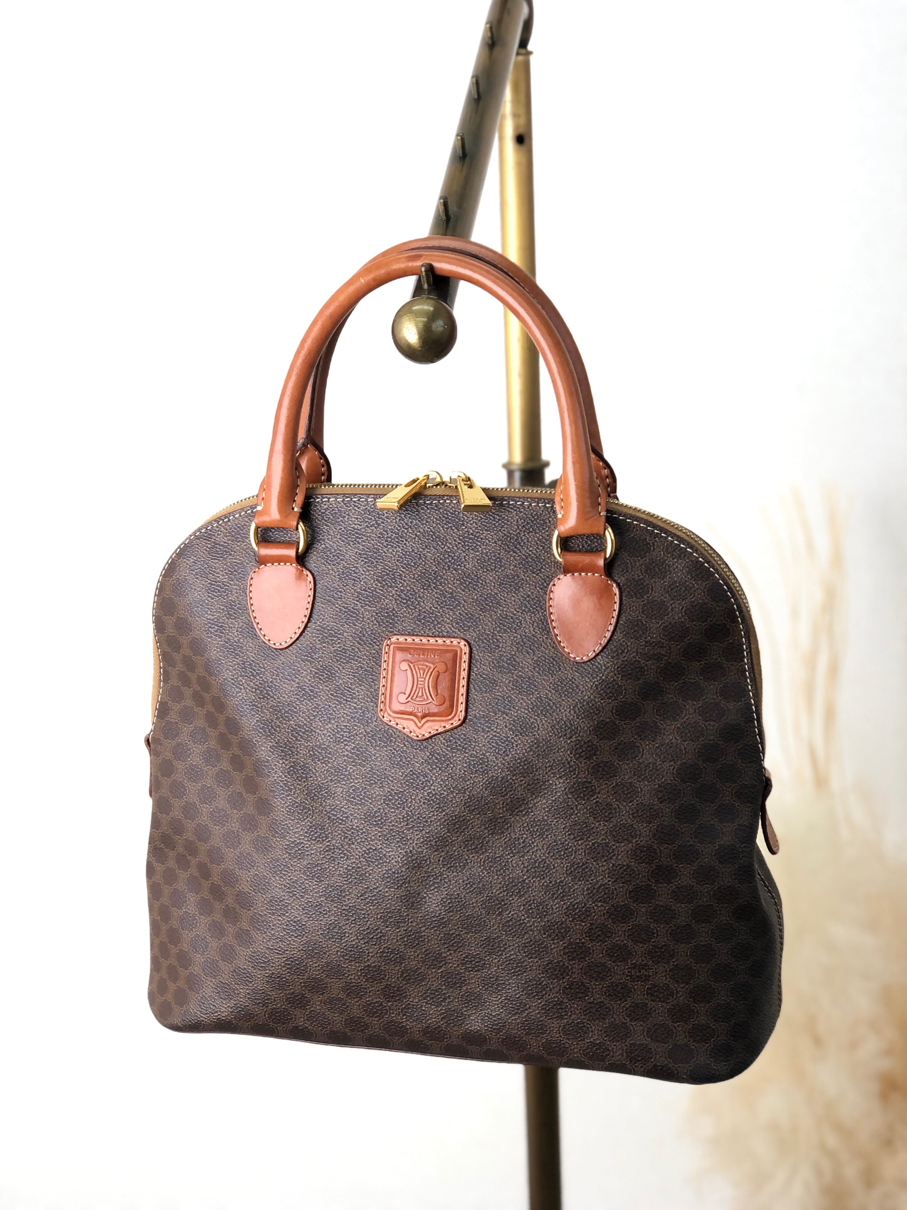 CELINE セリーヌ マカダム ハンドバッグ ブラウン ブラゾン レザー