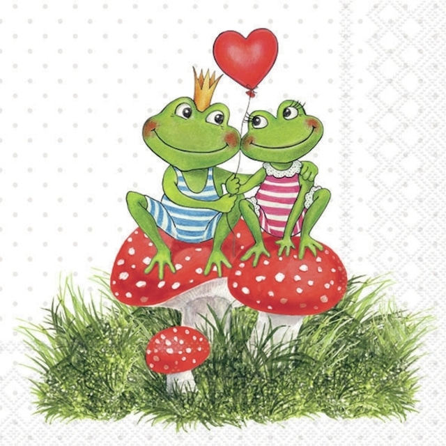 2024春夏【Ambiente】バラ売り2枚 ランチサイズ ペーパーナプキン Frogs in love ホワイト
