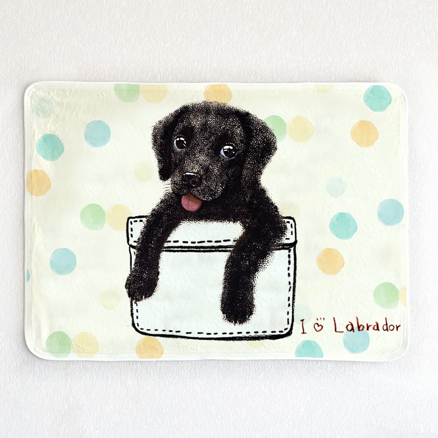 黒ラブラドール】お名前入りブランケット（ひざ掛け）ラッピング対応