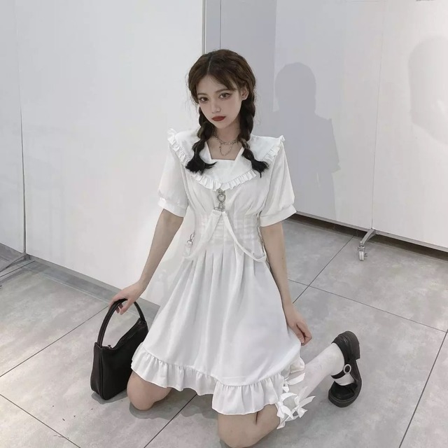 可愛いお取り寄せ商品 ワンピース ロリィタ ゴスロリ ゆめかわいい 病み可愛い 原宿 サブカルチャー セーラー襟 フリル 半袖 Candy Melts