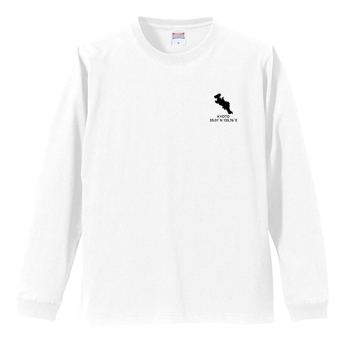 《京都》 緯度経度ミニマルロングスリーブTシャツ｜地図×地名×ワンポイントデザイン