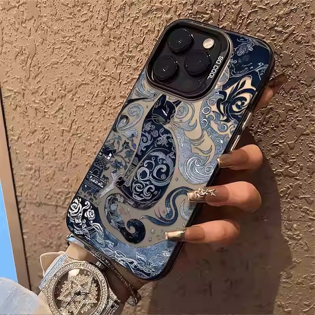 ♥和風美しさ満載！ミステリーのネコ【CFengQCシリーズ】★携帯ケース★ アイホン 猫 ねこ ネコ iPhone17 iPhone16 iPhone15 iPhone14 iPhone13/12/11/XS/XR