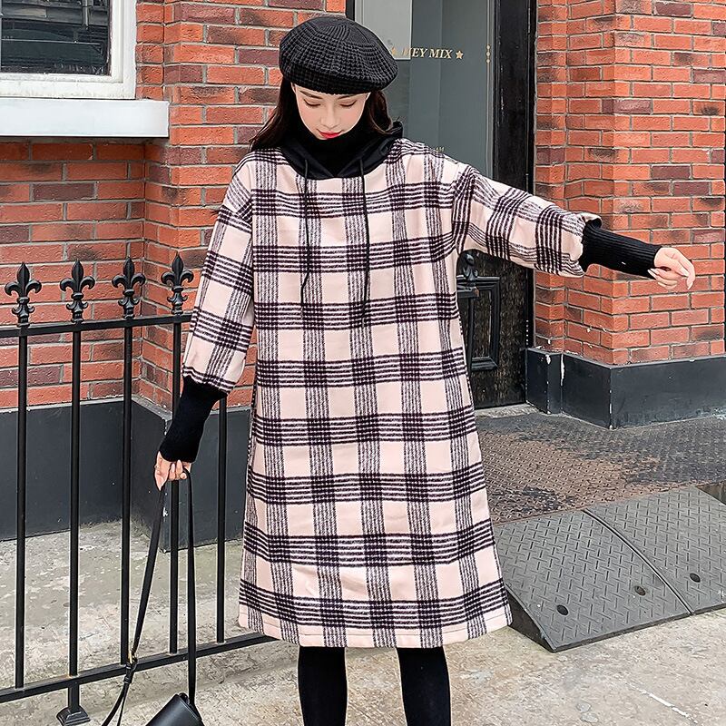 【新作】【送料無料】 マタニティウェア2019秋冬の新しいドレス、厚手のウールチェック柄ハイカラープラスベルベットの授乳ドレス-アリババ オータム 秋物 ウィンター 冬物 expec27822078152