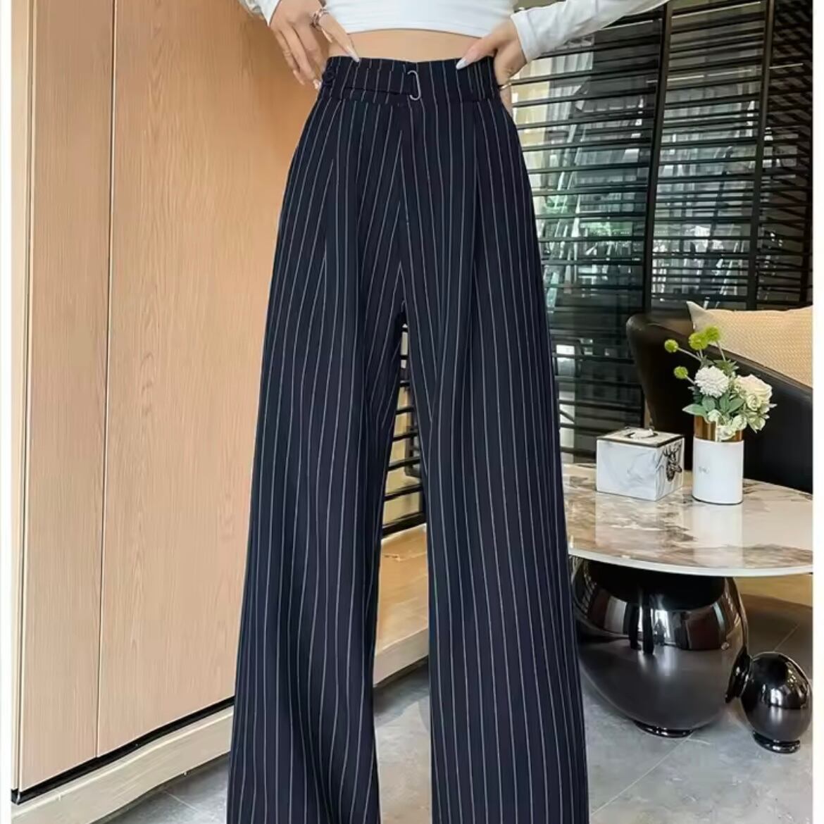 stripe classic wide pants