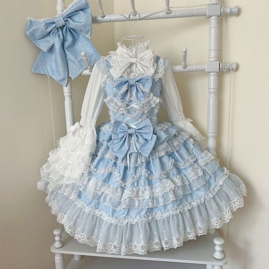 ロリータ jsk ブラウス 水色 ロリータファッション 甘ロリ｜JSK＋姫袖ブラウス3点セット（ピンク