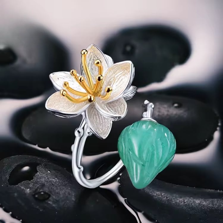 S925蓮モチーフオープンリング　2カラー　YS00136