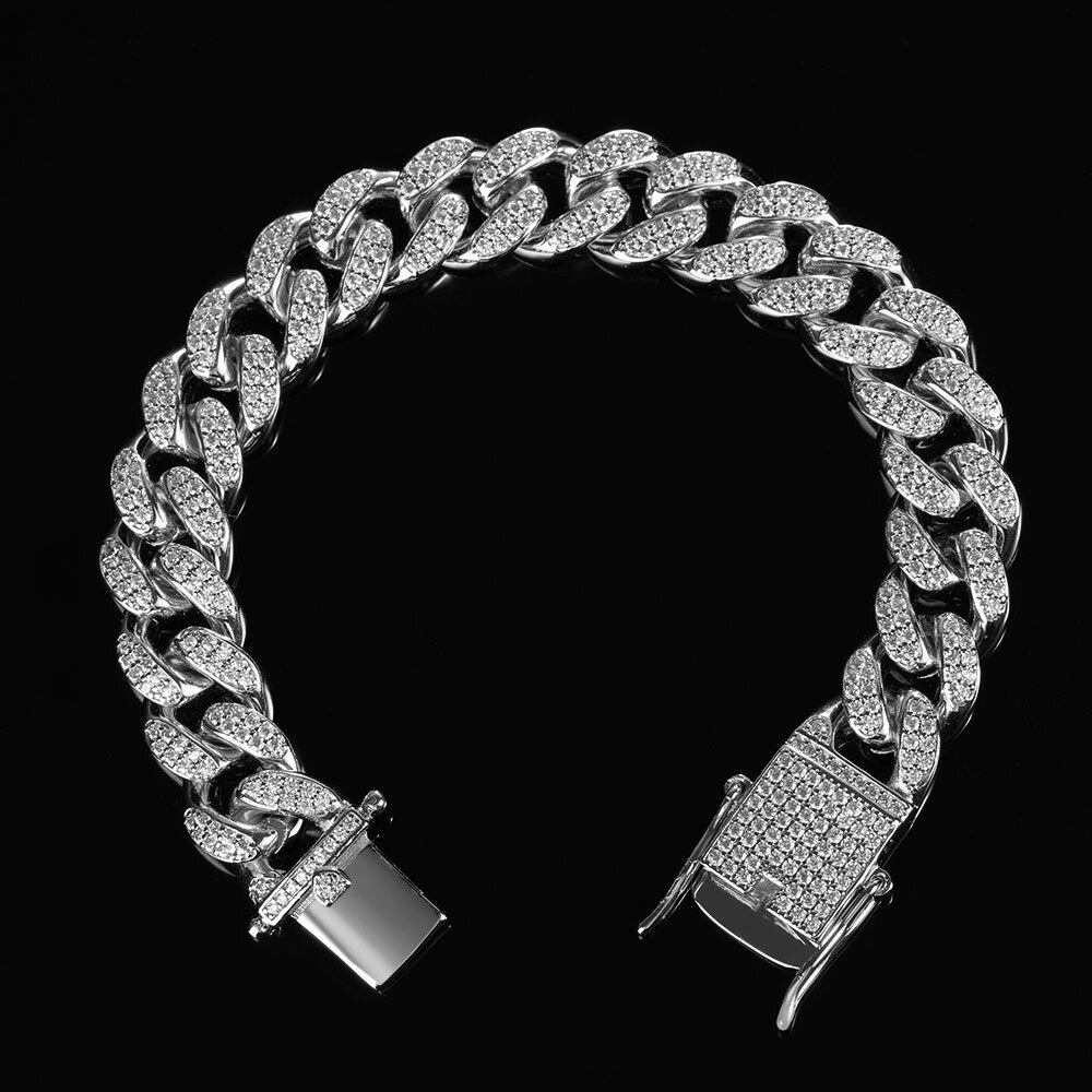 Iced Out Cuban Link Bracelet【SILVER】 | Glitter Iced Out Cuban Link Bracelet【SILVER】 | Glitter
