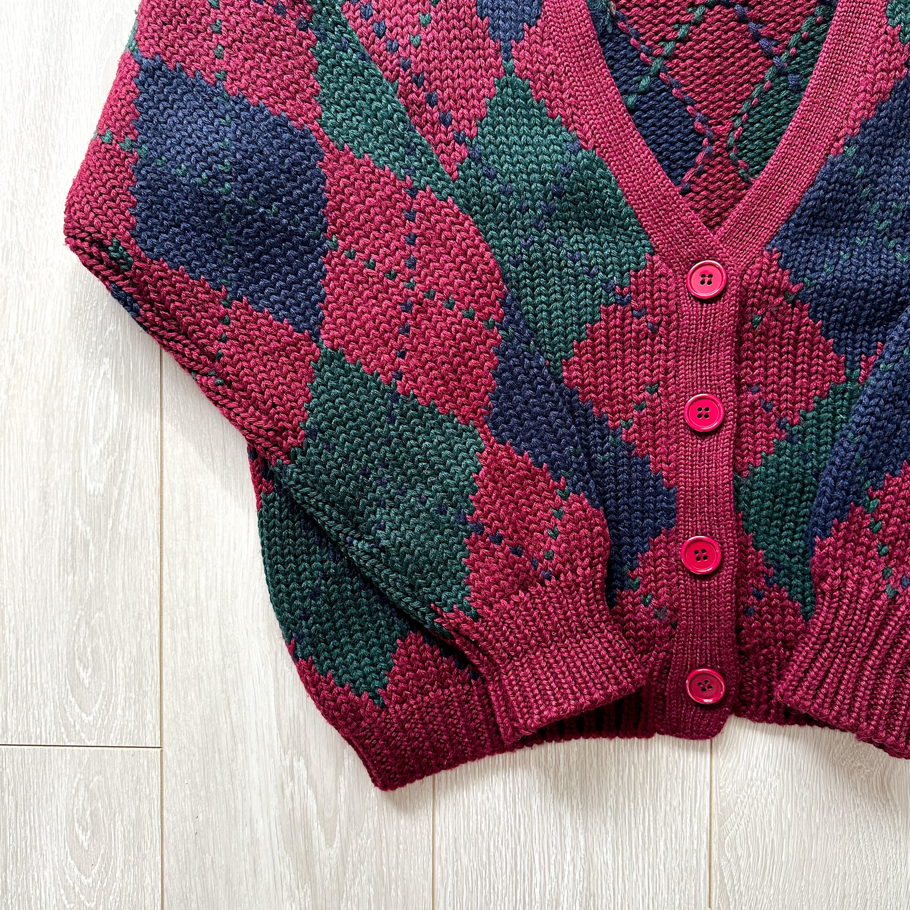 90s argyle check knit cardigan 90年代 アーガイルチェック ニット