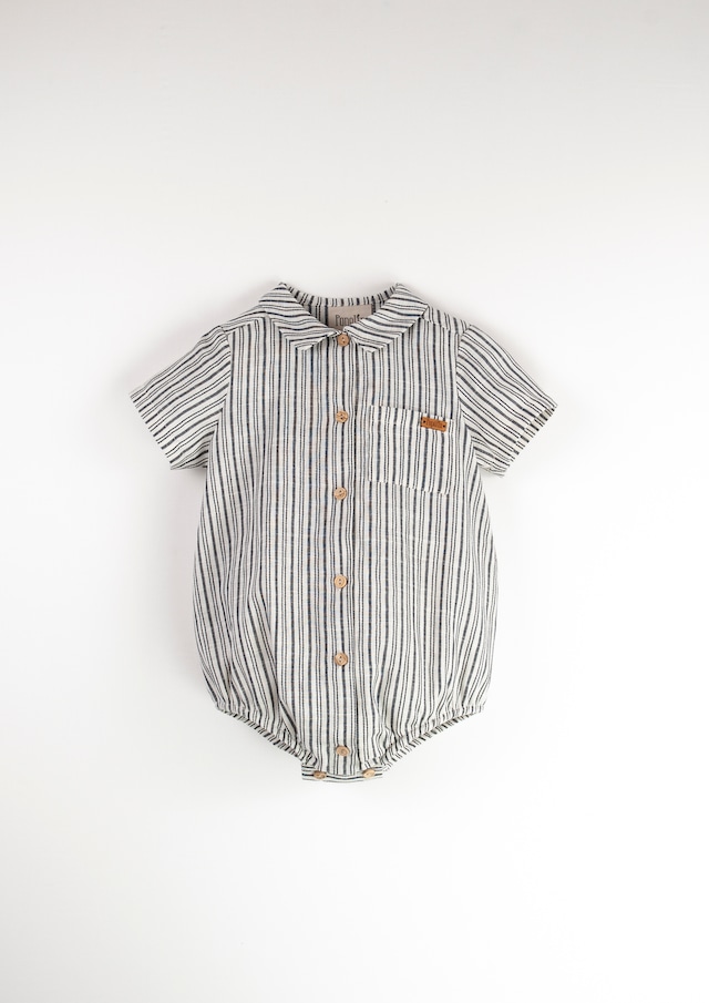 ◇全国送料無料◇jPopelin/Embroidered striped romper suit with shirt collar