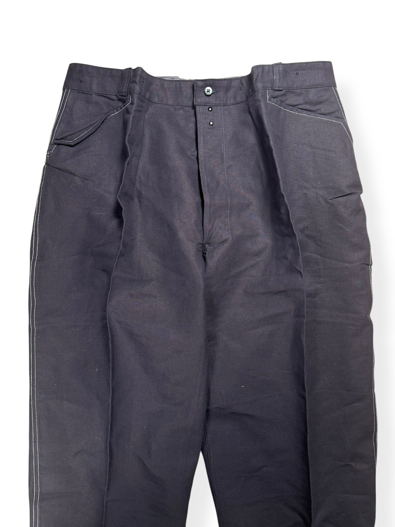 【Deadstock】40s French Workwear “AU MOLINEL” Black Linen Maquignon Trousers