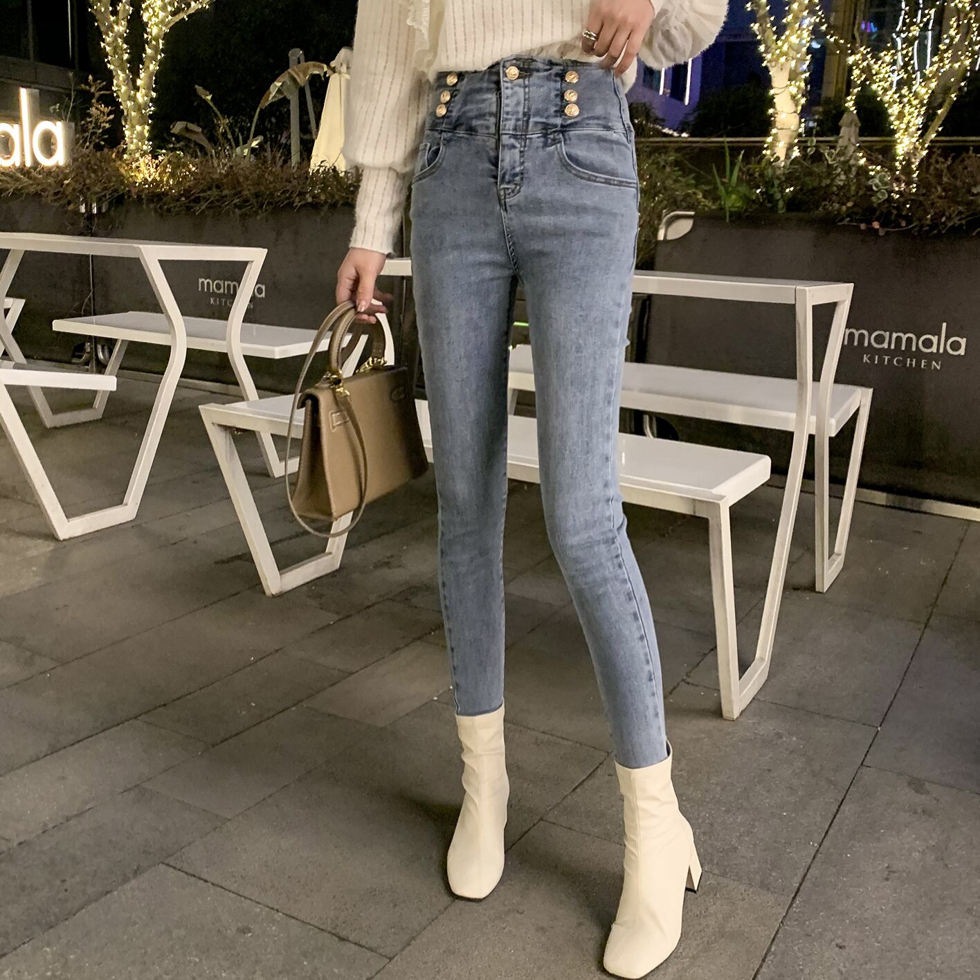 ハイウェストスリムジーンズ スプリングパンツ 春物 6Du_Shop_Women83483524595