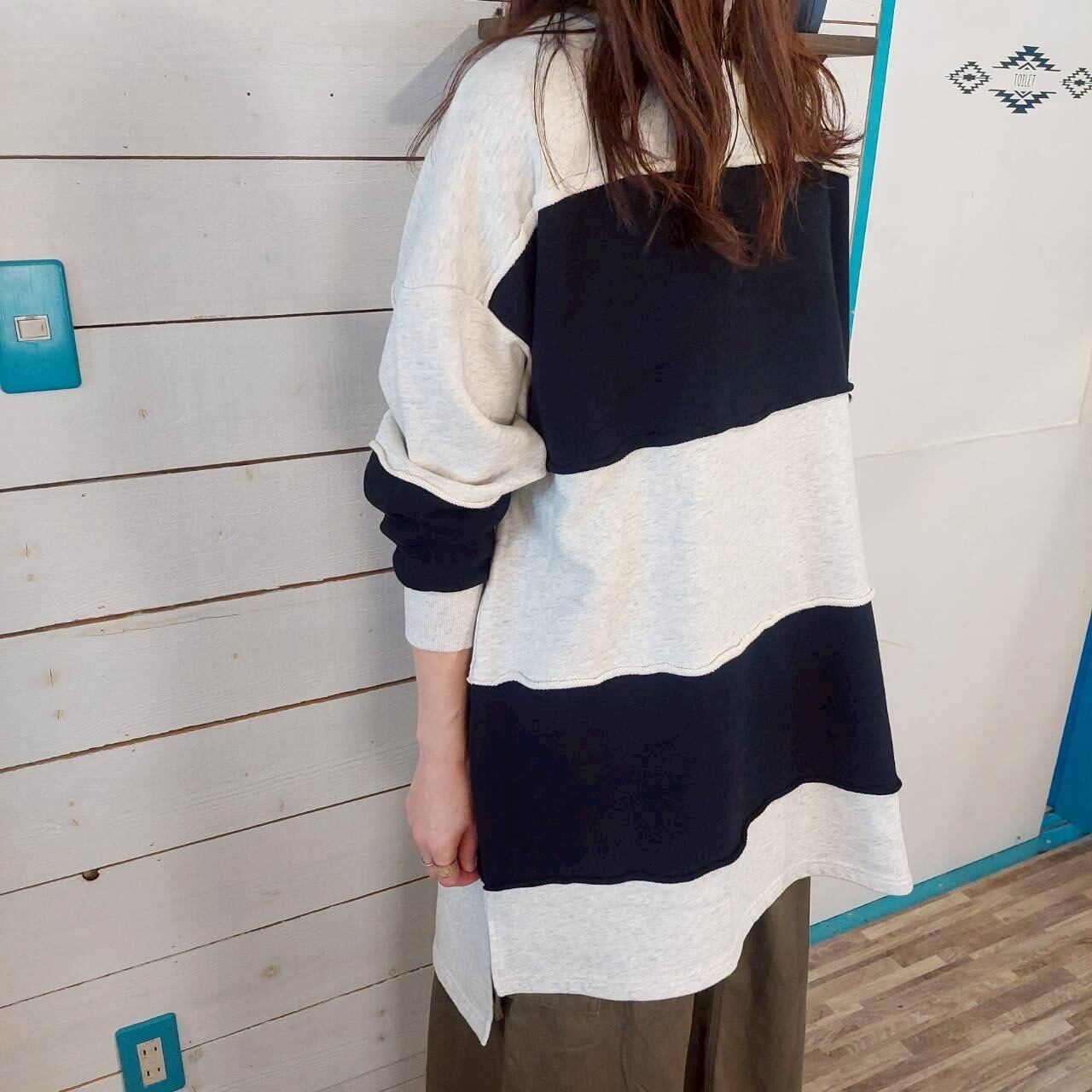 ヘビーウェイト裏毛ボーダー切替チュニック　SE1913