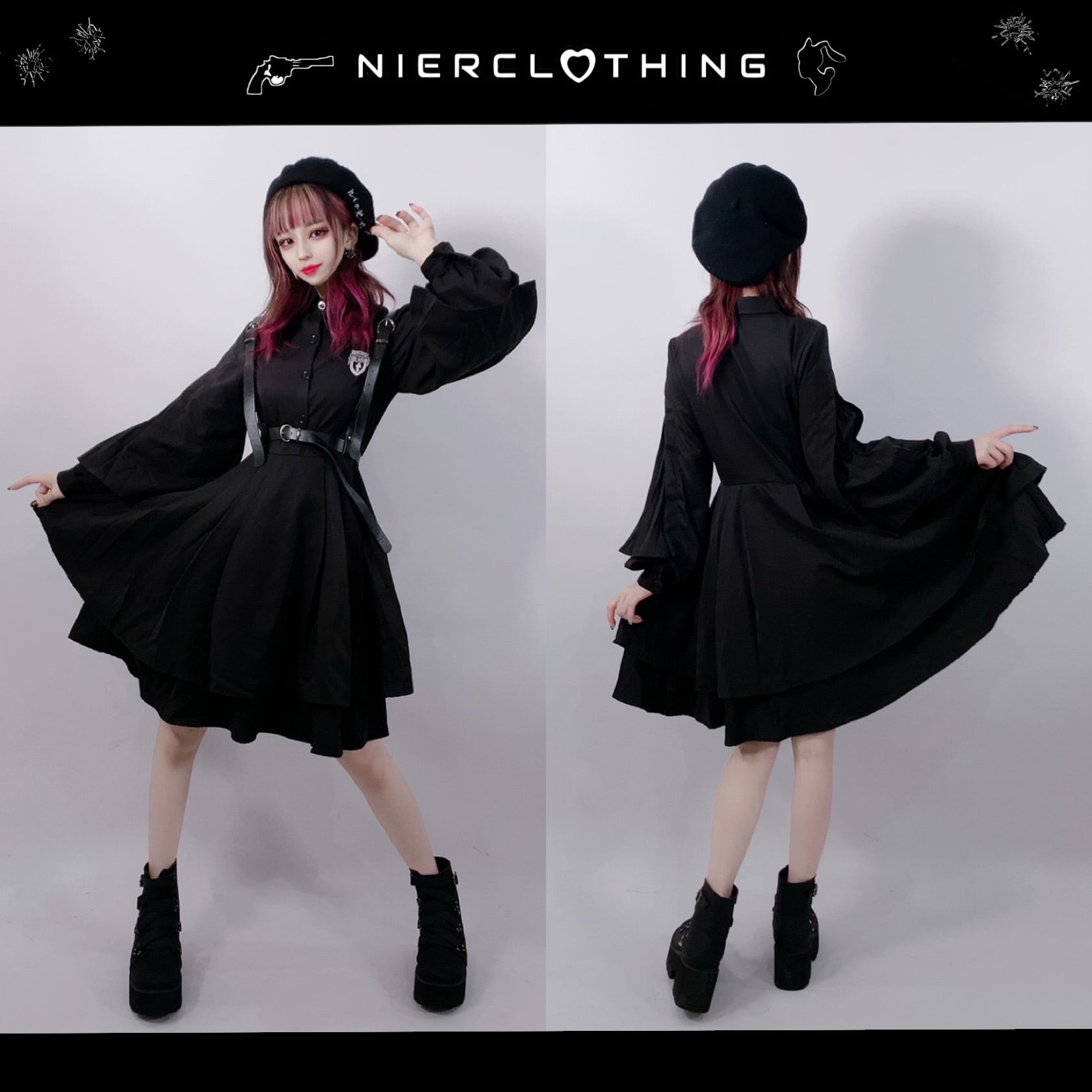 重厚フレアブラックワンピース【フェイクレザーハーネス付き】 | NIER CLOTHING powered by BASE