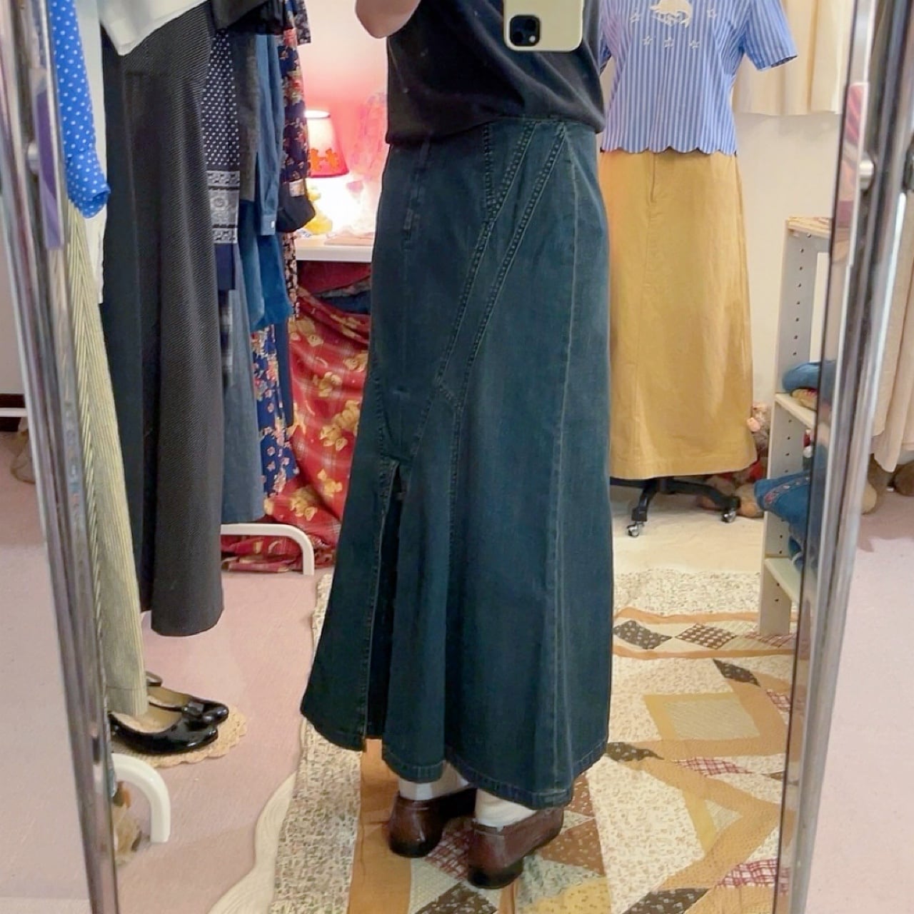 back button slit denim skirt
