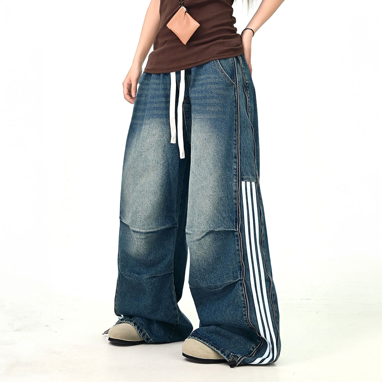サイドラインパネルストリートデニムパンツ 2col R01263