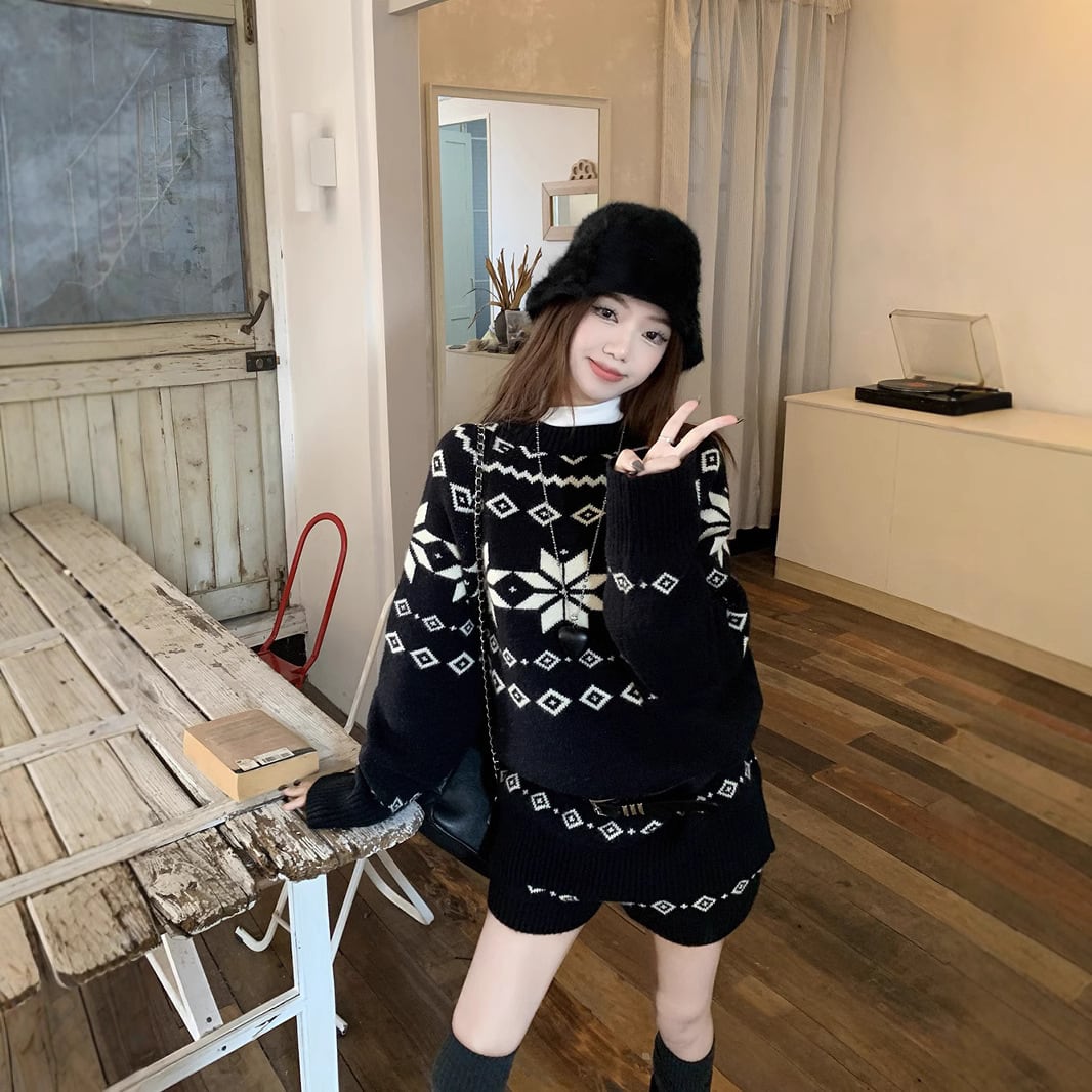 set】ジャカードニットセーター×ショートパンツセット M28675 | nanastyle