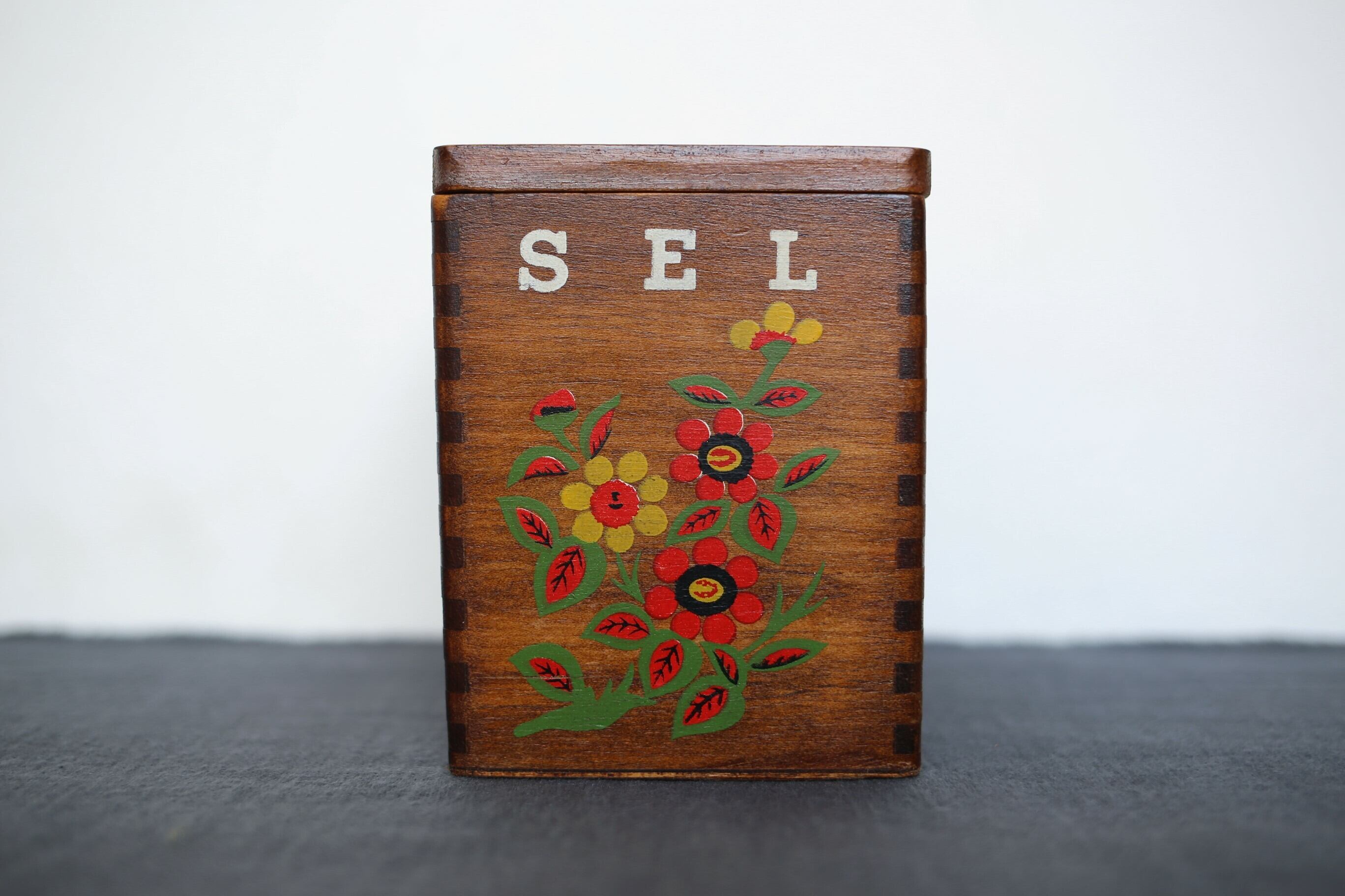 フランス アンティーク ヴィンテージ 木製 キャニスター 「 SEL 」