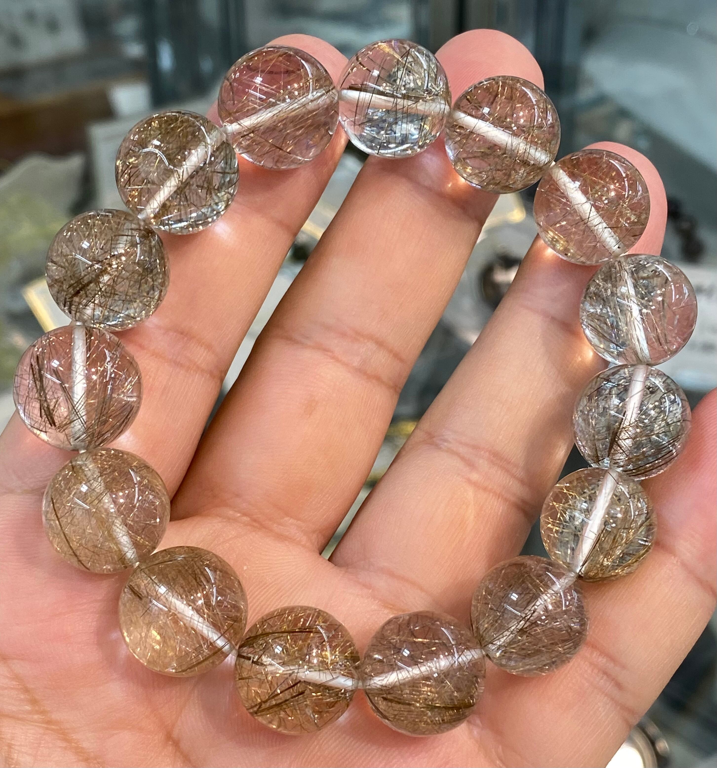 特選！最高グレードプラチナルチル水晶ブレスレット 大粒 ブルッカイト