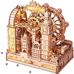 【数量限り】ROBOTIME 立体パズル 木製パズル 3D ウッドパズル マーブルラン コースター 水車 ギア 軌道 ビー玉迷路 夏休み工作キット 工作愛好者向け 集中力 脳トレ クラフト 大人向け 子供 知育 玩具 おもちゃ 14歳+ DIY キット プレゼント インテリア(EGB01)