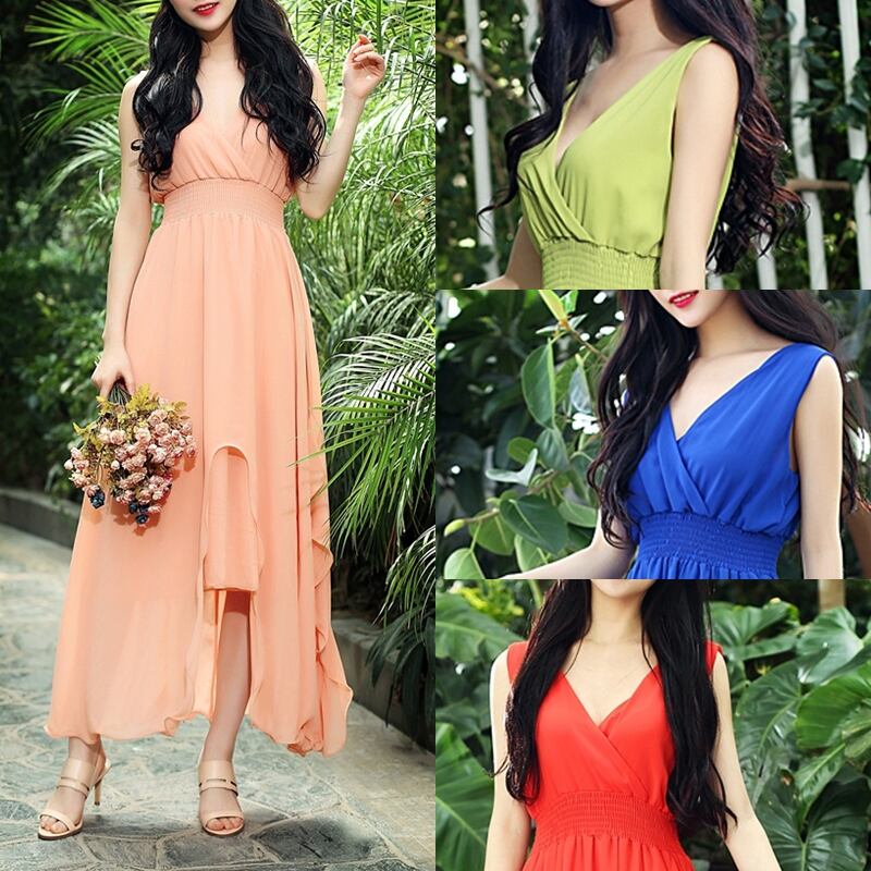 Vネック タンクトップ アシンメトリー ロングワンピース