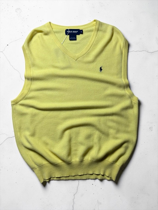 POLO RALPH LAUREN Yellow Cotton Knit V-Neck Pony Logo Sweater Vest