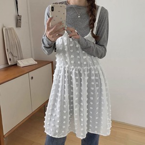 シアー キャミソール チュニック レディース 春夏 韓国 ドット柄 チュール レイヤード 重ね着 透け感 ティアード フリル Aライン トップス 体型カバー カジュアル [LS-CGT110]
