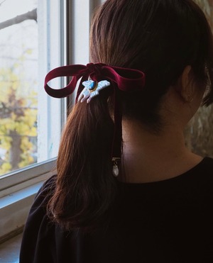 ラブラドライトと蝶々のベロアチョーカー＆ヘアリボン