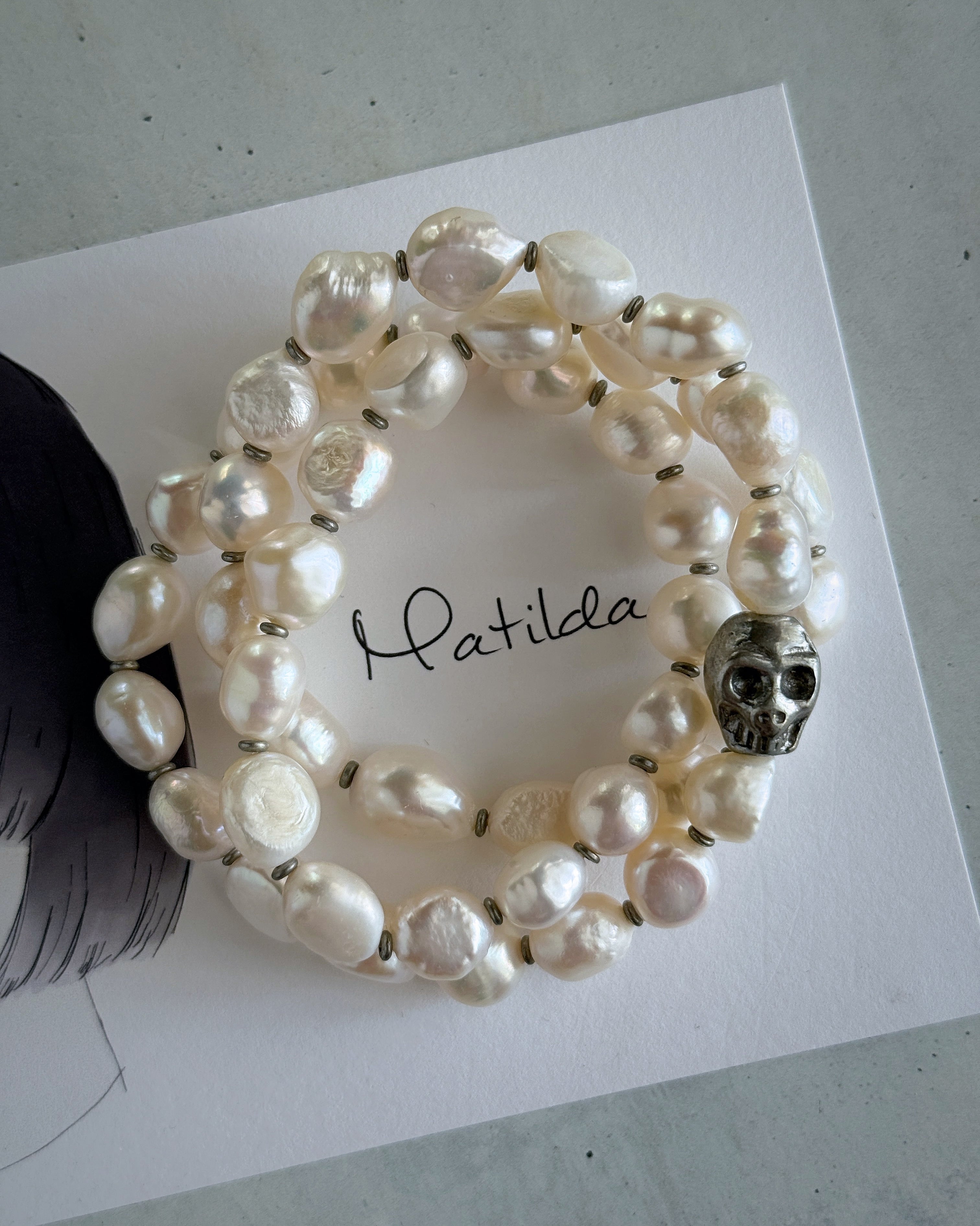 【再販】2way bracelet(淡水パール×スカル)