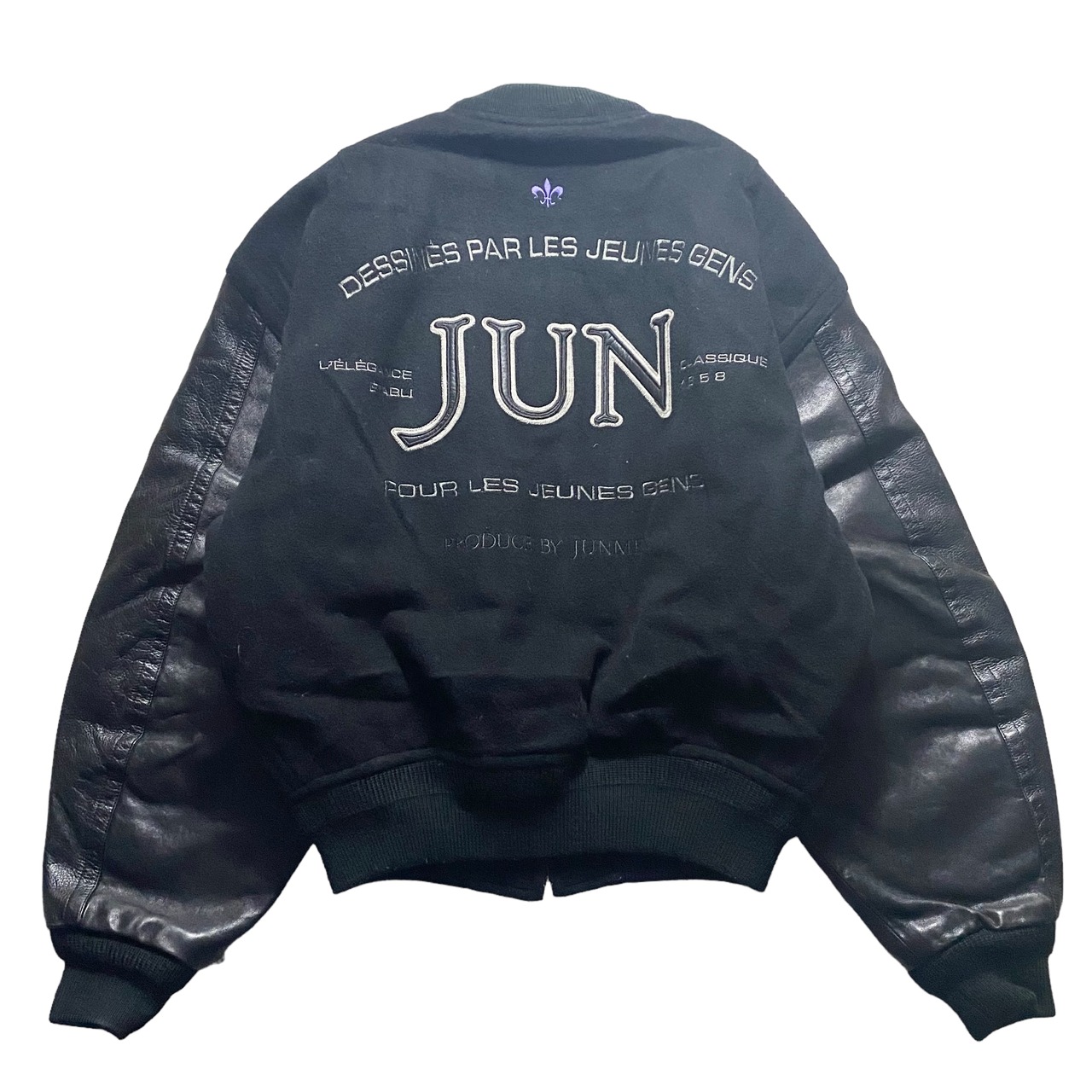 vintage JUN back logo embroidery leather switching jacket