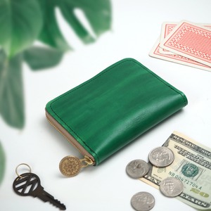 Round zipper compact wallet (green) hand painted cowhide