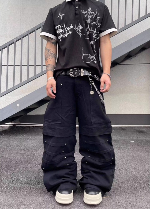 Studded wide leg denim 0013