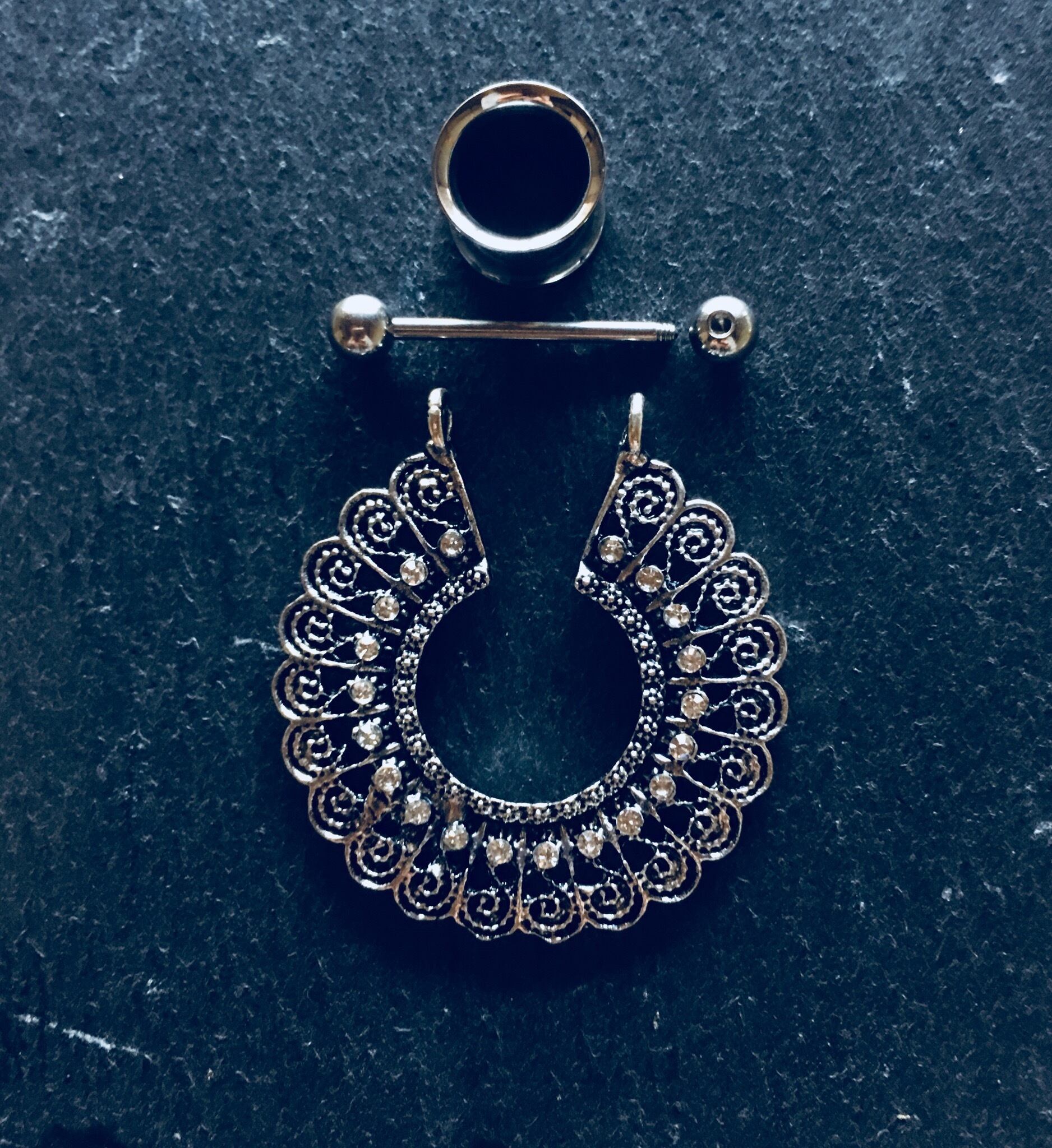 1pc 00G 10mm フラワー ストレートバーベル スティール フレア ボディピアス トンネルピアス付き