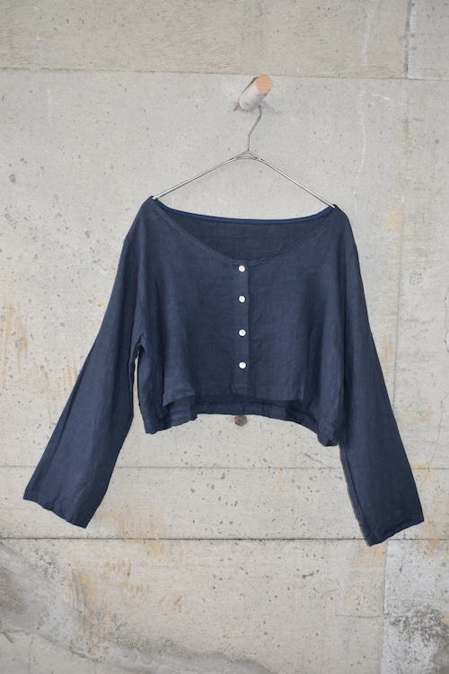 Wide-neck navy linen cardigan
