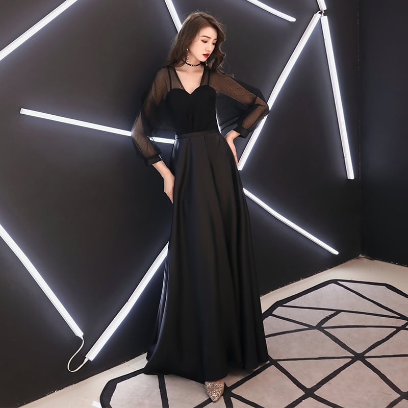 ブラック シースルー スリーブ ロングドレス | she is （シーイズ