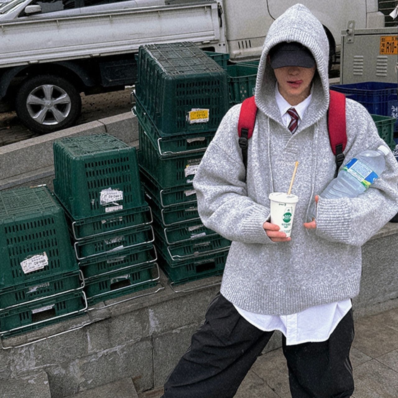 ルーズニットグレーフーディー　1056