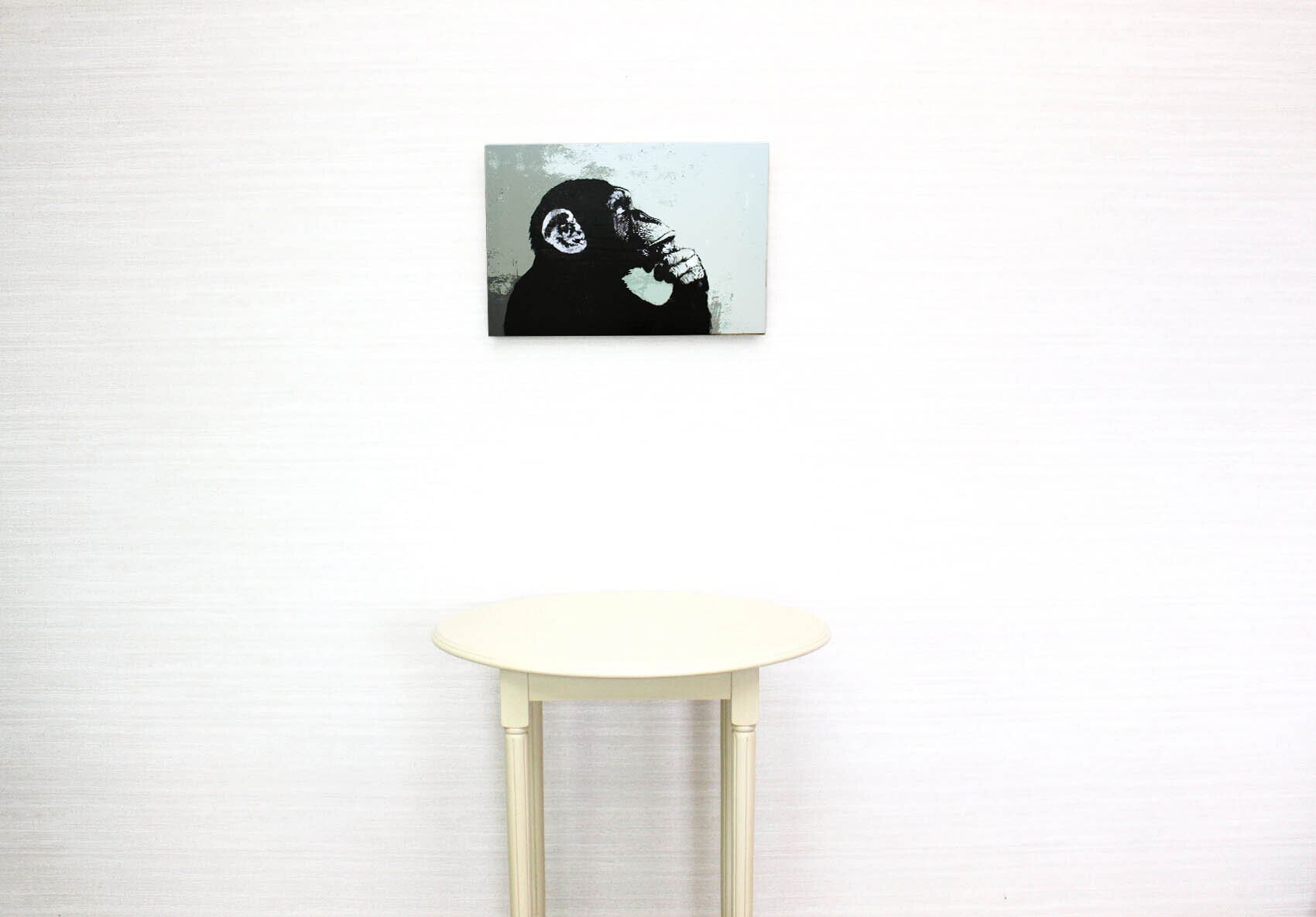 バンクシー「思想家の猿/The Thinker Monkey」展示用フック付きキャンバスジークレ