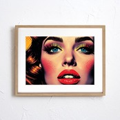 Pop Desire｜赤い唇と青い瞳が印象的なポップアートポスター｜大胆でスタイリッシュな女性像が空間をモードに彩るインテリアA3ポスター